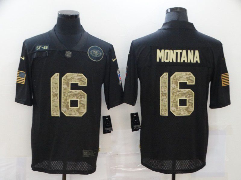 Men San Francisco 49ers #16 Montana Black camo Lettering 2020 Nike NFL Jersey